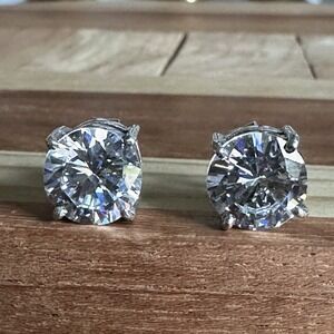 ND Stud Post Earrings‎ Clear Cubic Zirconia Gems Round Prong 925 Sterling 5.8g